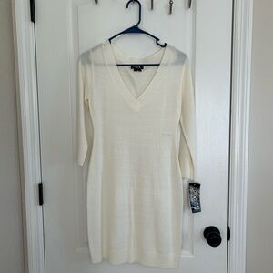 3/4 length sleeve off white sweater dress